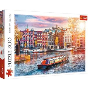 Trefl - Amsterdam, Nederland - puzzel 500 stukjes - stadsgezicht, amstelrivier, moderne doe-het-zelfpuzzel, creatief entertainment, grappig, klassieke puzzels voor volwassenen en kinderen 10+