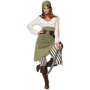 Smiffys dames matrooskostuum, top, rok, legging, hoofdband, riem en schoenovertrekken, groen, klein (Maat 36-38)
