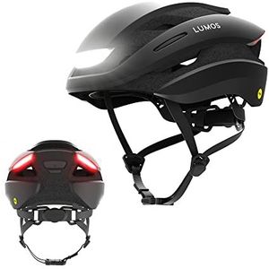 Lumos Ultra Smart helm, fietshelm, voor- en achterlicht (led), knipperlicht, remlicht, bluetooth-verbinding, volwassenen: heren en dames (zwart houtskool), maat: M - L)