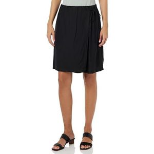 KAFFE Women's Wrap Skirt Above Knee Length Elastic Waist Straight Fit Pockets Femme, Black Deep, 42
