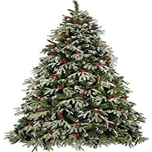 GOVITA Bavarois Premium kerstboom met kunstmatige kerstboom met sneeuw en landbouw, eikendoppen en rode bessen, 210 cm