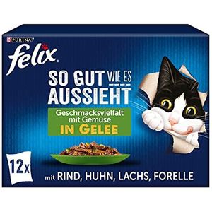 FELIX Net zo goed als kattenvoer nat in gelei, rassenmengsel, 6 stuks (6 x 12 zakjes van 85 g)