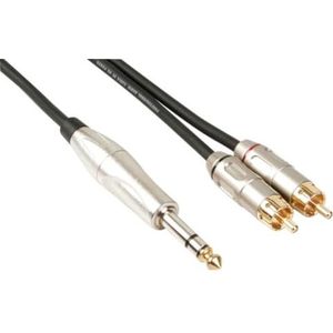 HQ-Power RCA-jack kabel, 2 x RCA mannelijk, 1 x jack 6.35 mm, stereo, 6 m, perfect voor geluidsoverdracht