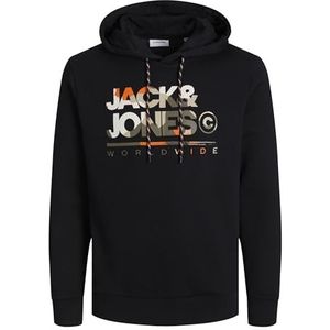 JACK & JONES Jjluke heren hoodie, zwart/print: groot, M, zwart/print: groot