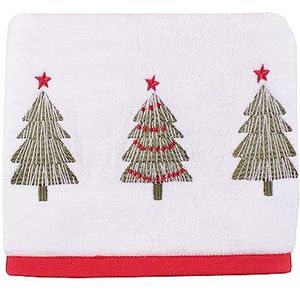 Fusion Set van 2 handdoeken, 100% katoen, motief kerstbomen, wit, 50 x 90 cm