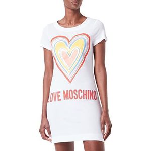 Love Moschino A-lijn jurk van katoenen jersey met meerkleurige maxi-jurk in hartvorm, Optisch wit.