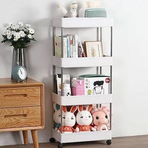 BAKAJI Multifunctionele trolley voor meubels, ruimtes, smal, dun en comfortabel, ruimtebesparend, keuken, badkamer, kantoor, woondecoratie, 4 planken, wit (40 x 23 x 85 cm)