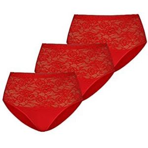 Teyli Set van 3 damesslips katoen hoge taille met kant rood L, Rood