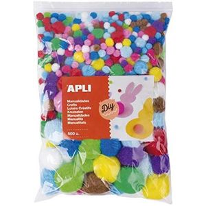 APLI Kids 17448 – zak met 500 pompons in verschillende maten en kleuren