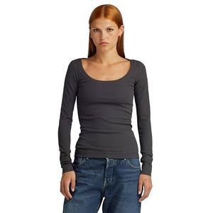 G-STAR RAW Slim Rib Scoop T Ls Wmn Damestop, Grijs (Shadow D23786-d493-992)