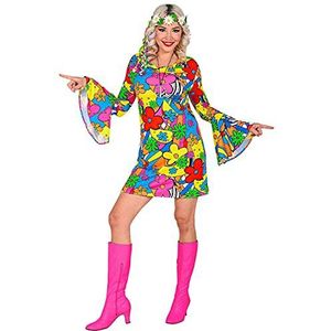 Widmann 48764 48764 kostuum voor volwassenen, The 70s Groovy Style jurk, bloemenjurk, flower power, jaren '70, themafeest, carnaval, dames, meerkleurig, XL