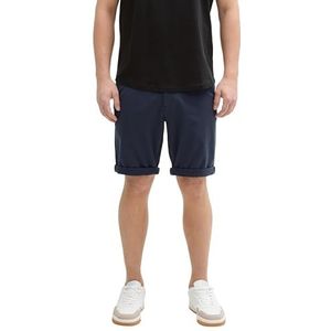 TOM TAILOR Denim Short chino pour homme, coupe droite, avec ceinture, 37532 - Mini houndstooth bleu marine, S