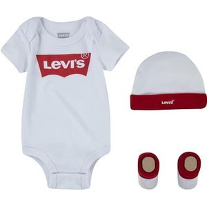 Levi's Klassieke Batwing Kinderhoed Bodysuit Bootie Set 3-delig Baby en Peuter Layette Set Baby Jongens, Wit.