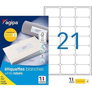 Apli Agipa – doos met zelfklevende etiketten, wit, veelzijdig inzetbaar, afgeronde hoeken, FSC-gecertificeerd – stootvast, 63,5 x 38,1 mm, 2100 etiketten