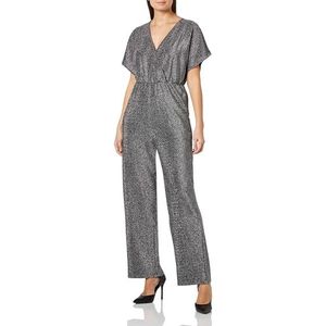 PIECES Pcserina Ss Wrap Bc Jumpsuit voor dames, Zwart/details: zilveren glitter