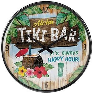 Nostalgic-Art, Retro horloge, Open Bar Tiki Bar – cadeau voor cocktailliefhebbers, wanddecoratie, vintage design, Ø 31 cm