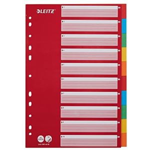 Leitz Tabbladen A4, 10 toetsen, rood/meerkleurig, sterk gerecycled karton, 10 tabs met materiaalopschrift, 43876000