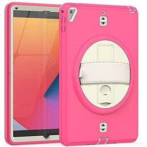 iPad 6/5 9,7 inch hoes, stootvaste beschermhoes met displayfolie, penhouder, 360 graden draaibare standaard, off-white + pink