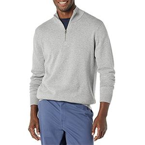 Amazon Essentials Pull pour homme 100% coton avec fermeture éclair 1/4 - Gris chiné moyen - Taille S