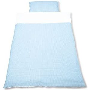 Pinolino 630389-2 Dekbedovertrek en kussensloop voor babybed, geruit, blauw
