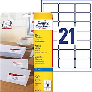 Avery Dennison J8160-10 adresstickers voor enveloppen, 63,5 x 38,1 mm, 10 vellen (import uit Duitsland) wit