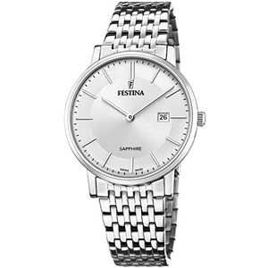 Festina Herenhorloge F20018/1 gemaakt in Zwitserland, roestvrijstalen behuizing, zilveren roestvrijstalen armband, zilveren armband, zilver., Armband