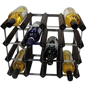 DS Wineware Traditioneel wijnrek volledig gemonteerd voor 16 flessen wijn, FSC-gecertificeerd, donker grenenhout en mahonie