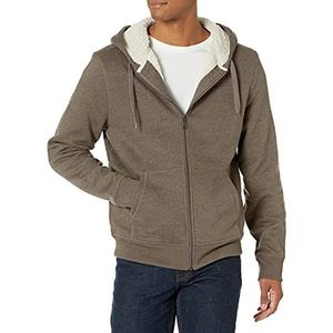 Amazon Essentials Heren sherpa-gevoerde fleece hoodie, met doorlopende ritssluiting, donkerbruin, XS