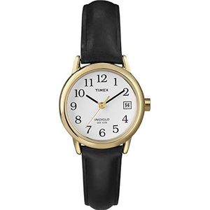 Timex Easy Reader vrouwen 25mm zwart lederen band datum venster quartz horloge T2H341