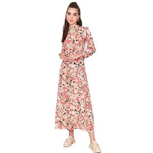 Trendyol Woman Design Maxi skaterjurk met opstaande kraag, geweven jurk, beige, 42, Beige