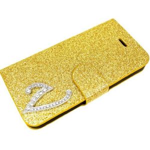 Exklusive-Cad SON-XP-Z-L36H-Etui-Glamour V-Gold Sony Xperia Z L36 H Glamour Glitter Strass Trektas Hoes met magneetsluiting - Letter V in Gold