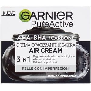 Garnier 3-in-1 crème voor vette en onvolkomenheden, hydratatie en talgcontrole, verrijkt met AHA, BHA en kolen, Pure Active Air Cream, 50 ml