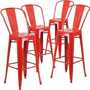 Flash Furniture Barkruk van metaal, 76,2 cm, rood, 4 stuks