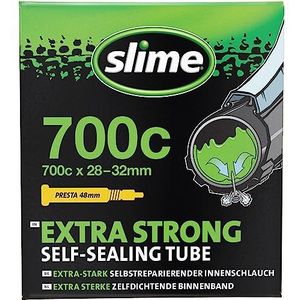 Slime 30062 fietsband, met pechbescherming, Slime, zelfherstellend, Presta-ventiel, uniseks, volwassenen, groen, 28 / 32 - 622 mm (700 x 28 / 32 °C)