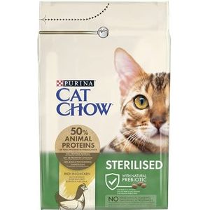 Cat Chow Purina Droogvoer voor volwassen gesteriliseerde katten met kip, 4 zakken van 3 kg