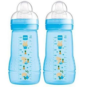 MAM 9995741120 Easy Active babyflesje in een set van 2 (270 ml), babyfles met SkinSoft siliconen MAM-speentje in maat 1, drinkflesje met ergonomische vorm, vanaf 0+ maanden 270ml, blauw
