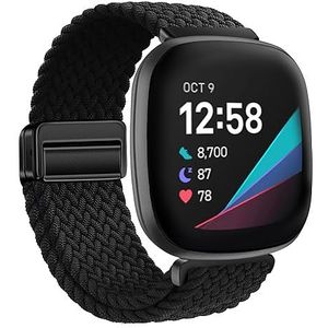 XMUXI Gevlochten horlogeband compatibel met Fitbit Sense 2/Sense/Fitbit Versa 4/Versa 3, elastisch nylon magnetisch reservebandje voor Fitbit Smartwatch, Nylon roestvrij staal