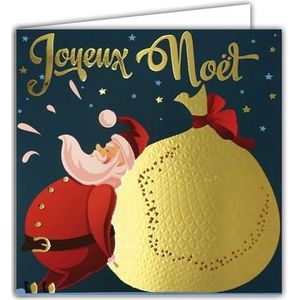 Vierkante kaart Happy Kerstman van glanzend goud met witte envelop 15 x 15 cm - afzuigkap tas levering geschenken speelgoed 25 december feesten einde jaar sterren - gemaakt in Frankrijk