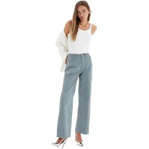 Trendyol High Waist Wide Leg Jeans met zwarte cargozakken voor dames, Blauw