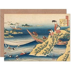 Hokusai wenskaart, Japans schilderij, met onbedrukte envelop