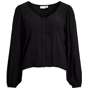 Vila Vifini-V-hals L/S-Noos T-shirt met lange mouwen, zwart, 38 dames, zwart.