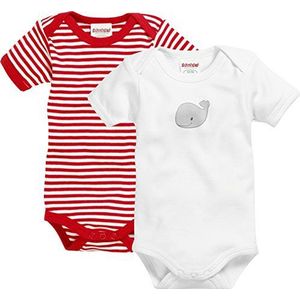 Schnizler Set van 2 uniseks babybody met korte mouwen, 44 rood/wit, 62-68, 44, rood/wit