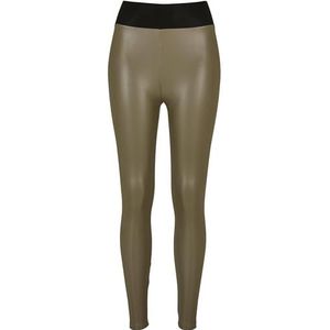 Urban Classics Dameslegging met hoge taille, kunstleer, hoge taille, brede taille, verkrijgbaar in 2 kleuren, maten XS tot 5XL, Olijf