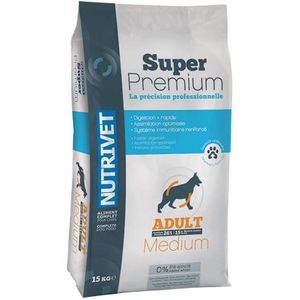 NUTRIVET - Super Premium - Medium voor volwassenen - droogvoer zonder tarwe - hond - rijk aan dierlijke eiwitten - 15 kg
