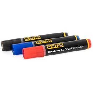 Bi-Office InkstringXL Droogmarker voor whiteboards, met gelinkt en ronde punt, 3 mm, zwart, rood en blauw, 3 stuks
