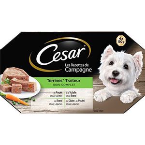 CESAR Hondenvoer – set van 24 bakjes à 150 g – hondenvoer van tuingrond (4 soorten) – nat hondenvoer met natuurlijke ingrediënten