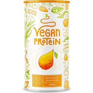 Veganistische proteïneshake bosbessen, chocolade, plantaardig soja-eiwit, rijst, erwten, lijnzaad, amarant, zonnebloem, pompoenpitten, poeder voor een proteïnedrank, calorie- en koolhydraatarm, 600 g