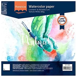 Florence Aquarelpapier gestructureerd oppervlak, 300 g/m², wit (intens wit), 30,5 x 30,5 cm, 5