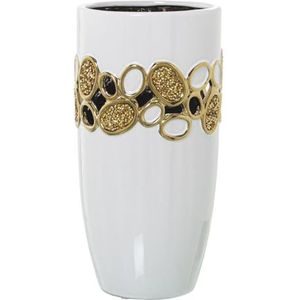 Alexandra House Living Vaas wit goud keramiek 15 x 15 x 27 cm