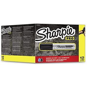 Sharpie Pro Magnum Permanent Marker, Beitelpunt, Zwart, 12 Stuk